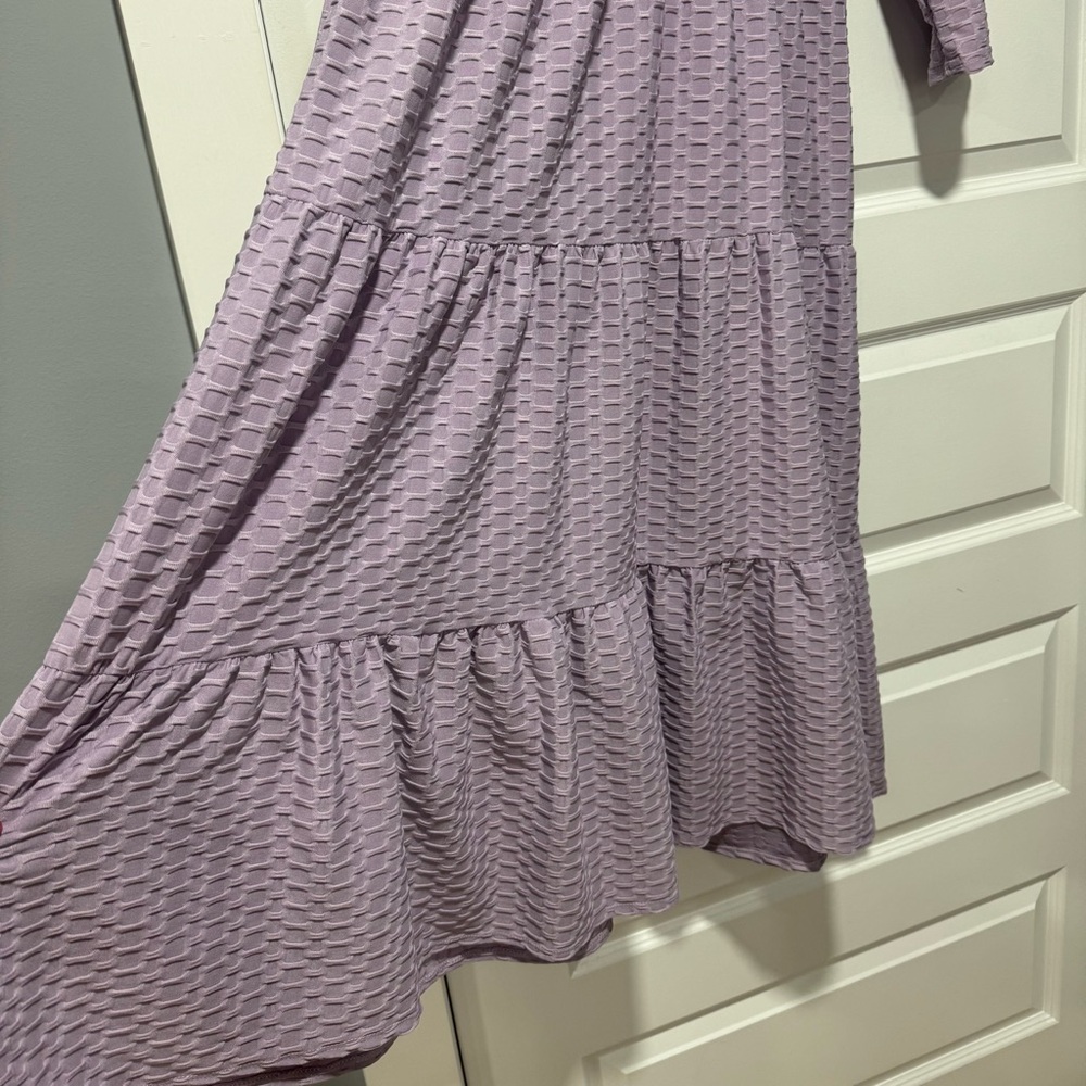 Purple Patterned Ruffle Midi Dress - Picture 5 of 11
